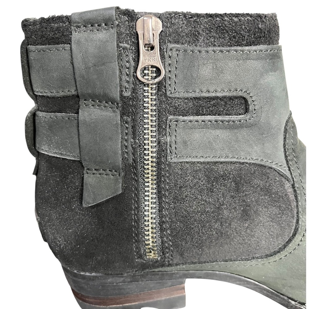 Sorel Lolla Ankle Bootie Black SuedeLeather Side Zip Buckle Detail Women's 9 - Picture 10 of 10